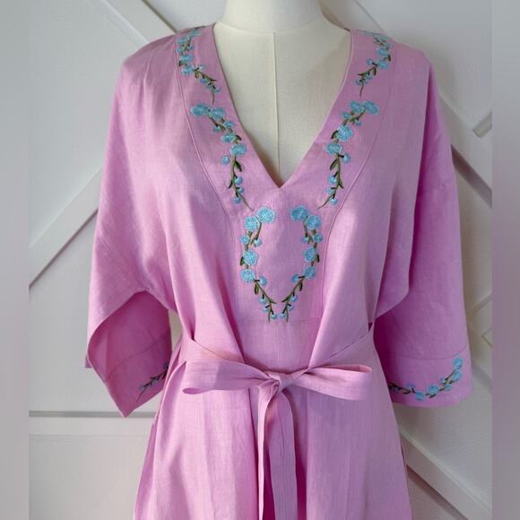 NWT Fanm Mon x Andie Kepez Kaftan Dress Aster Pink 100% Linen Size Medium - Picture 3 of 10